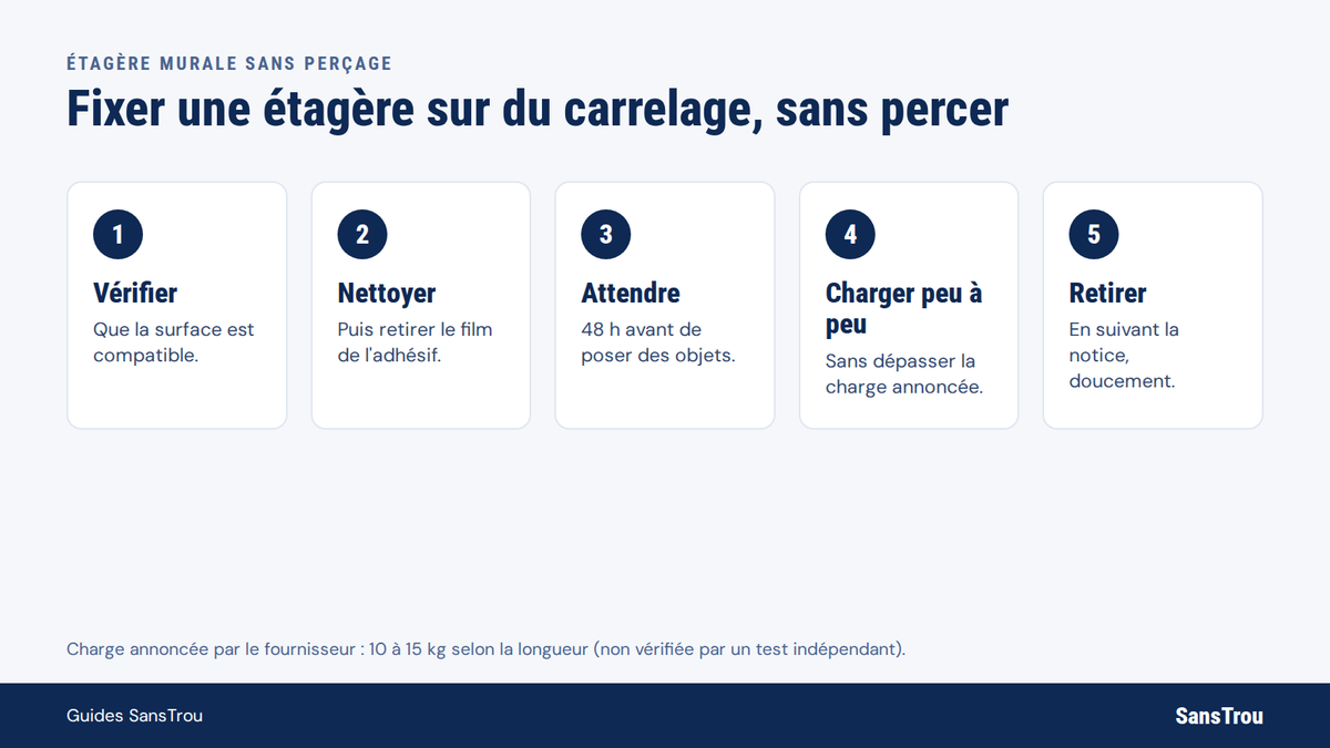 Les 5 étapes pour fixer une étagère sur du carrelage sans percer Image