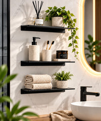 Étagère salle de bain sans perçage noir mat – visuel d'ambiance généré par IA